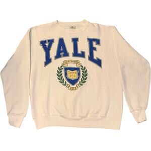 Vintage 80s Yale University Crest White Galt Sand Crewneck Adult Large